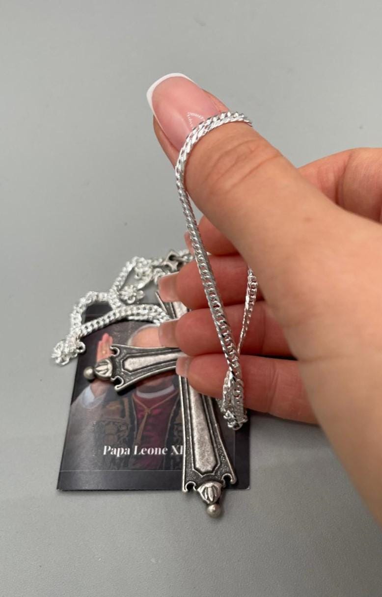 Catena in argento 925 con croce replica Papa Leone XIV – 60 cm
