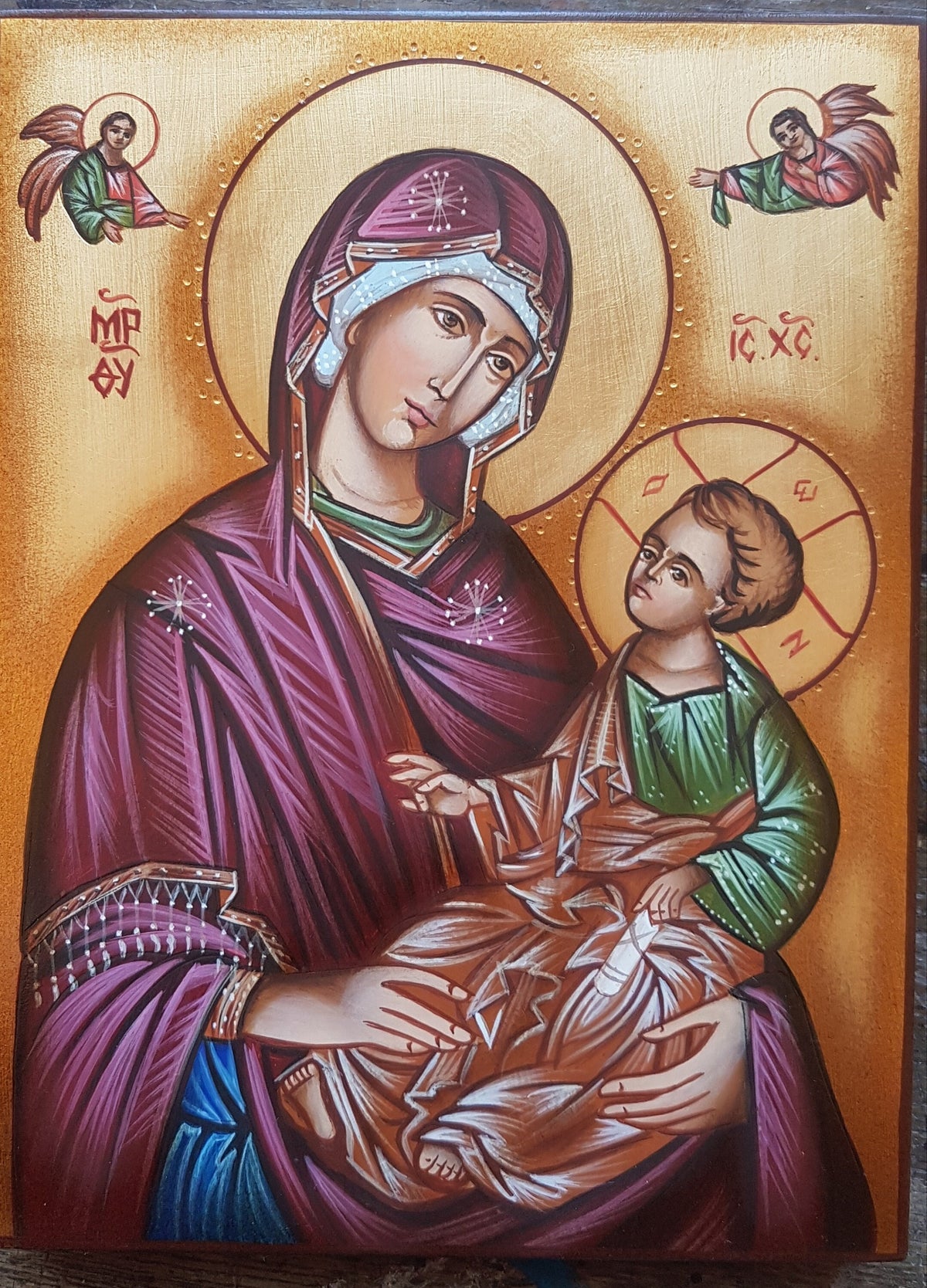Icona Sacra Madonna con Bambino 18x24 cm – Dipinta a Mano su Tavola