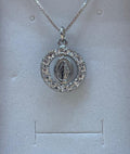 Collana Medaglia Miracolosa con zirconi e catenina in argento 925 – 50 cm