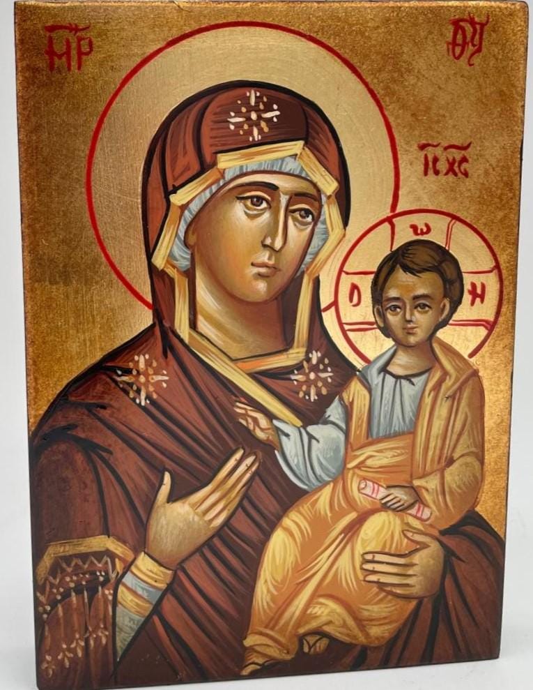 Icona Madonna con Bambino e Pergamena 10x14 cm – Stile Bizantino