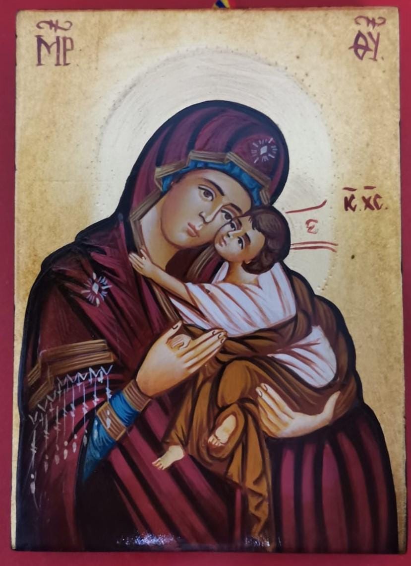 Icona Madonna dell'Abbraccio 14x18 cm – Dipinta a Mano