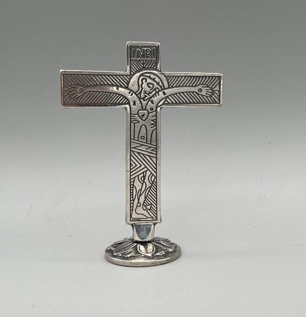 Croce itinerante da tavolo placcata argento – 11 x 8 cm – cod. DBK205-11P