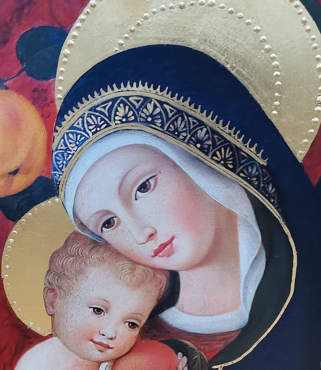 Madonna con Bambino – Affresco Bottega Tifernate 24x18 cm, Foglia Oro 18 kt