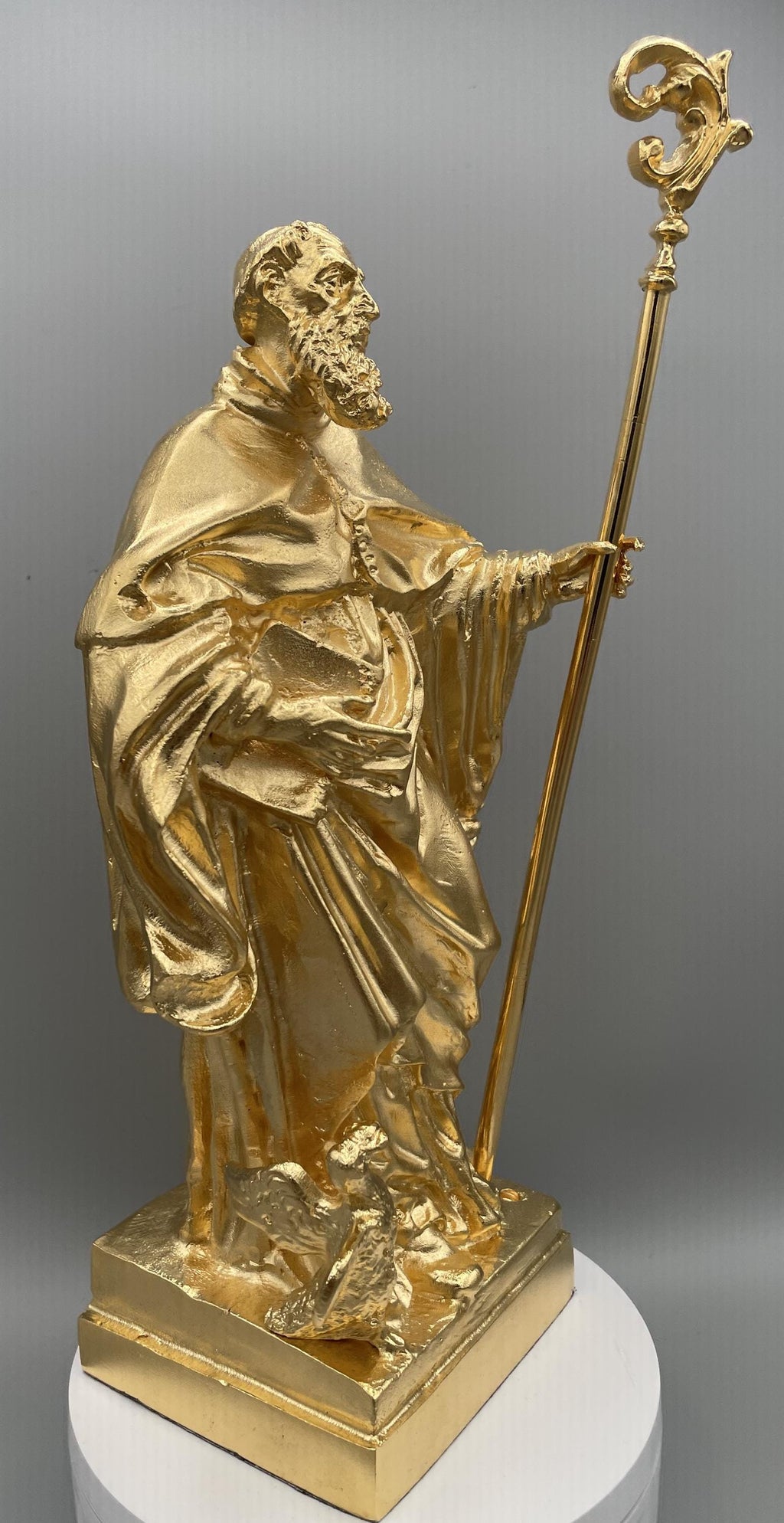 Statua San Benedetto in Bronzo Dorato – Cera Persa, Made in Italy