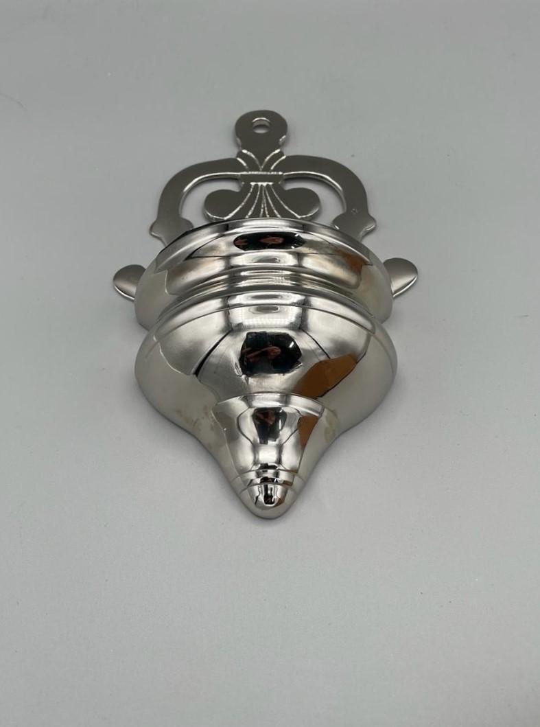 Acquasantiera liturgica in metallo placcato nickel – H 17 cm