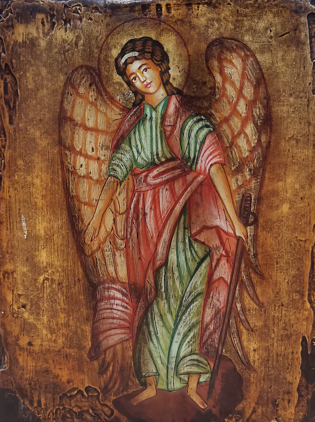 Icona sacra San Michele Arcangelo dipinta a mano su legno anticato – 14 x 18 cm
