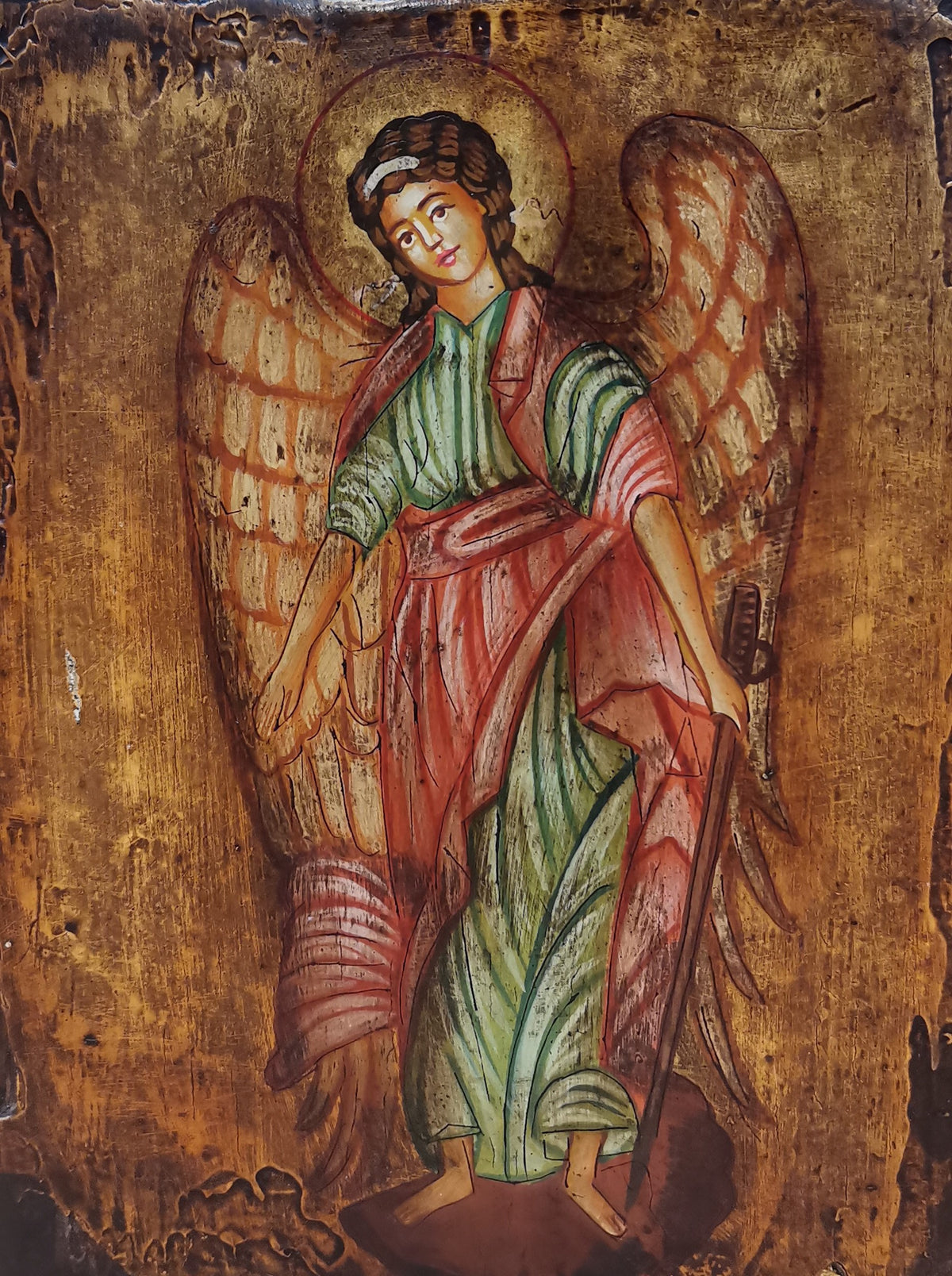 Icona sacra San Michele Arcangelo dipinta a mano su legno anticato – 14 x 18 cm