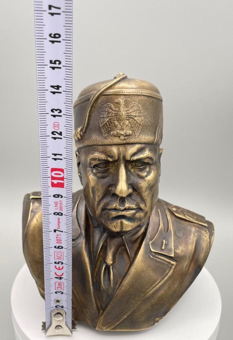 Busto di Benito Mussolini in Bronzo Fuso – Riproduzione Storica, h 15 cm