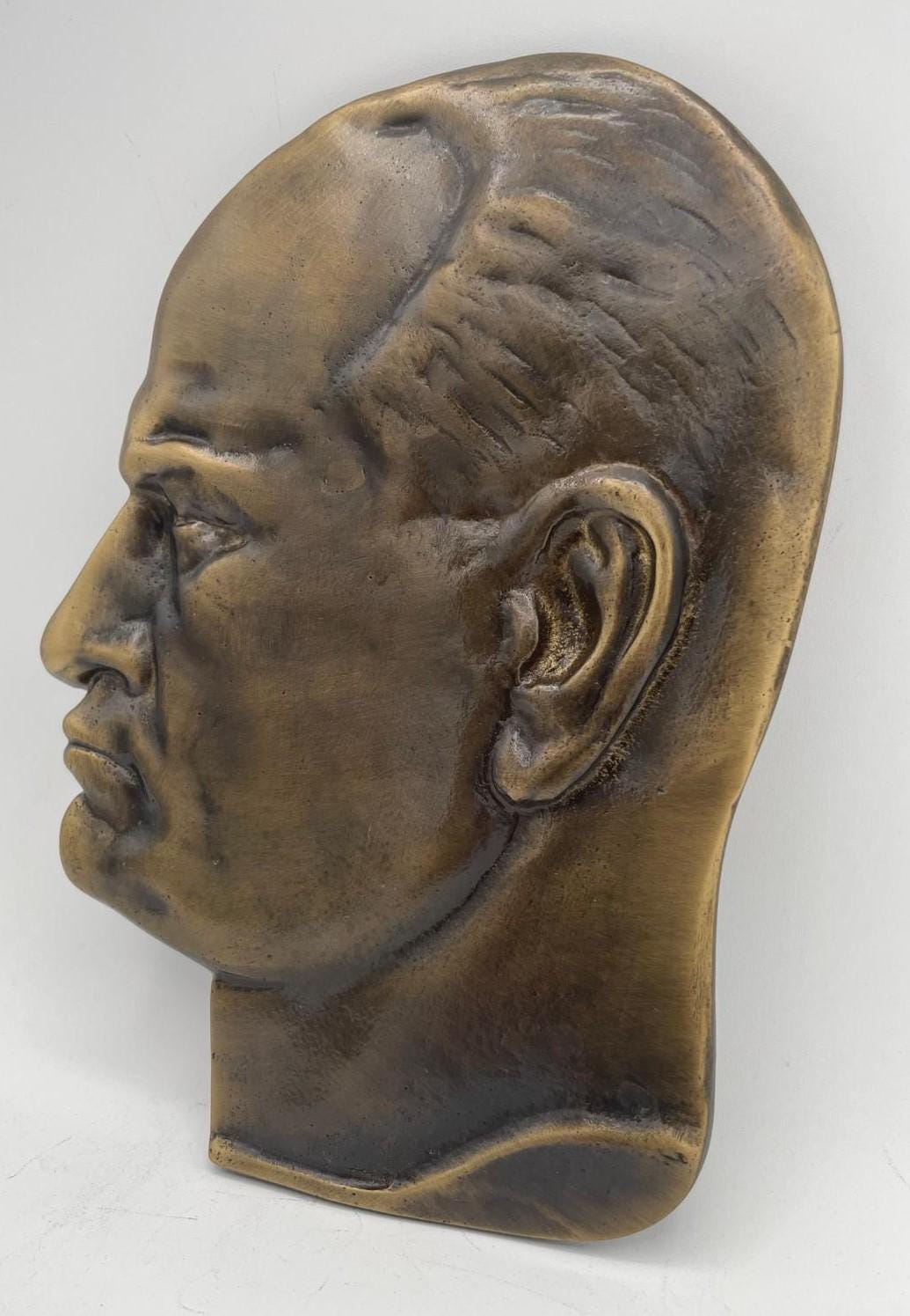 Bronze-Effect Metal Wall Plaque – Vintage Male Profile, 18x12 cm