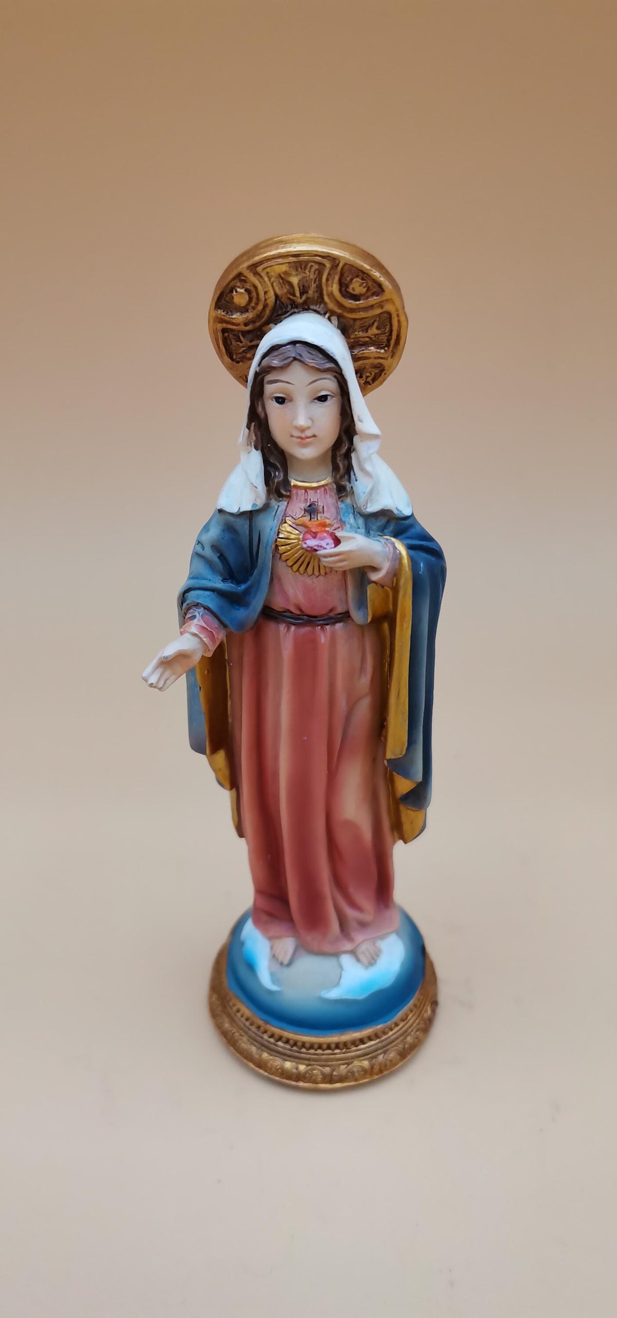 聖母マリアの御心 樹脂製手塗り像 – 11cm
