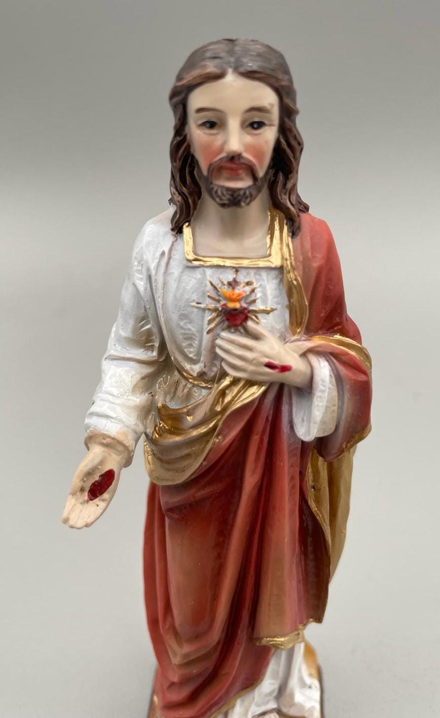 Statue Heiligstes Herz Jesu aus Kunstharz mit goldenen Details – 12 cm