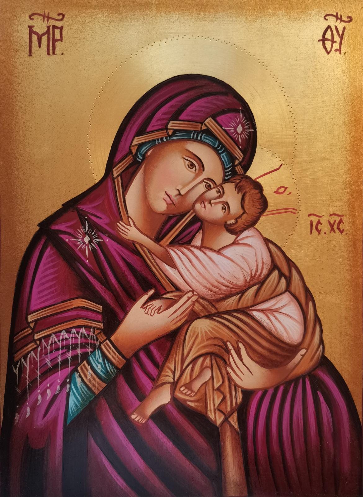 Icona Sacra Madonna dell'Abbraccio 10x14 cm – Dipinta a Mano su Legno
