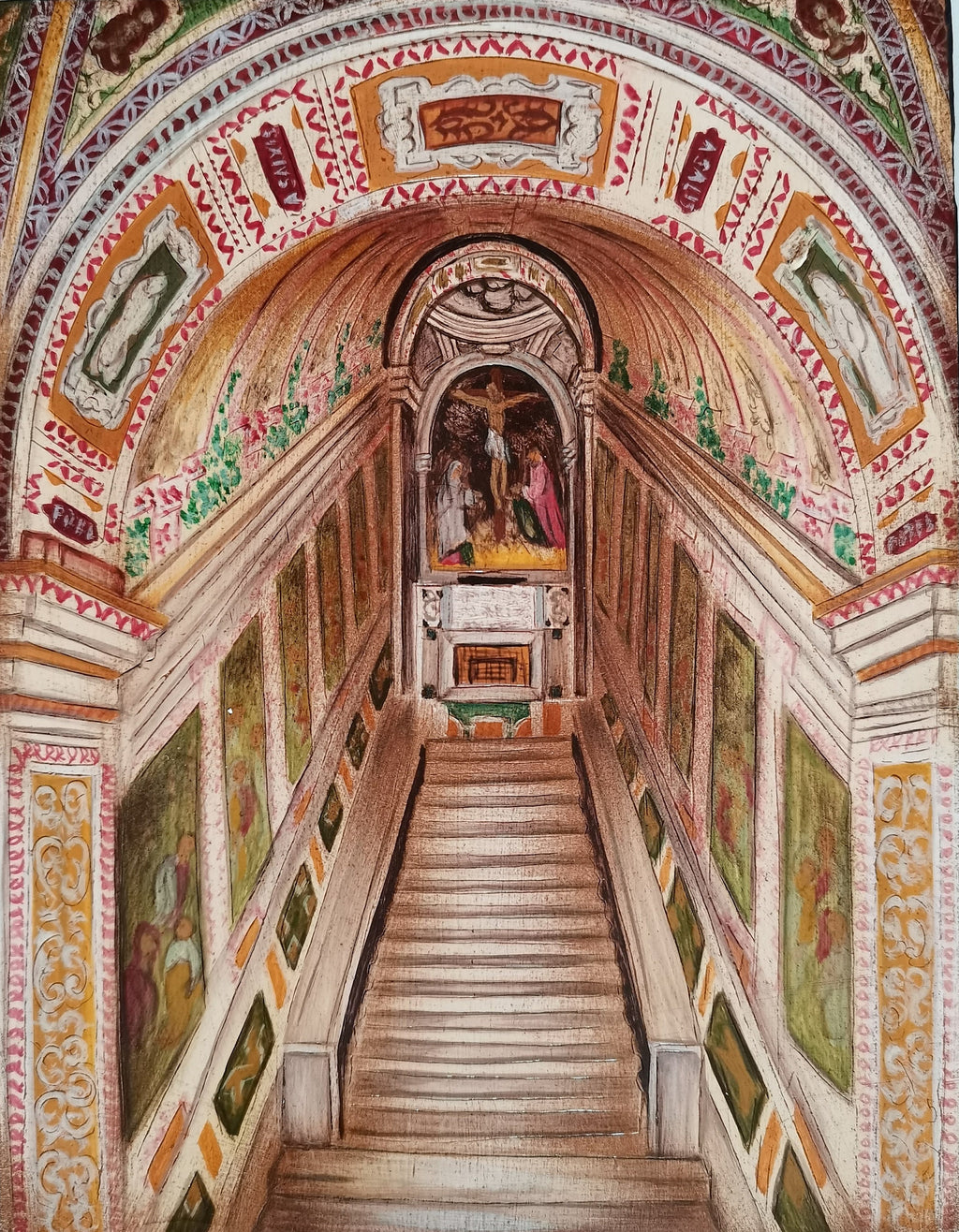 Icona Scala Santa dipinta a mano su legno – 14 x 18 cm