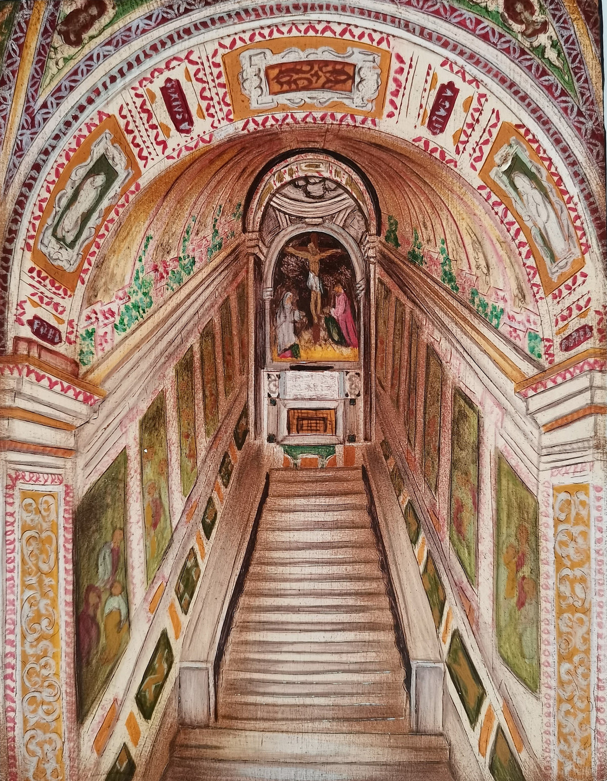 Icona Scala Santa dipinta a mano su legno – 14 x 18 cm