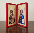 Dittico apribile Cristo Pantocratore e Madonna della Tenerezza in velluto rosso – 40 x 27 cm