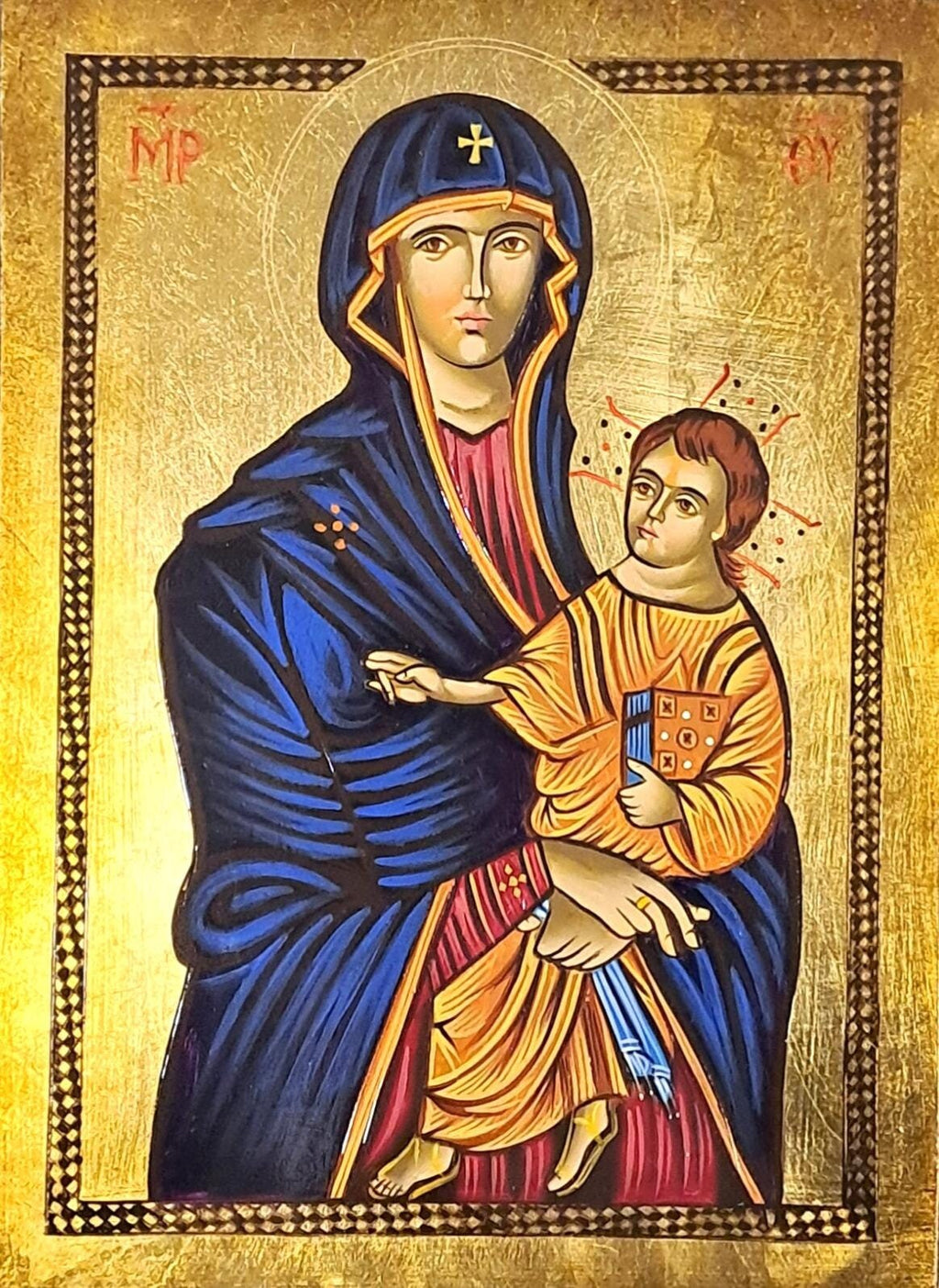 Icona Sacra Madonna Salus Populi Romani dipinta a mano foglia oro su legno