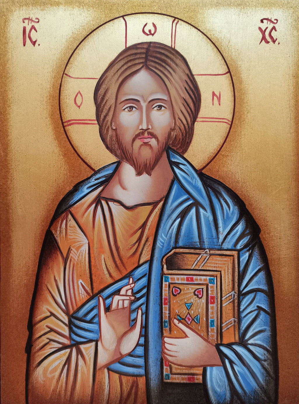 Icona sacra Cristo Pantocrator dipinta a mano su legno – 18 x 24 cm