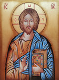 Icona sacra Cristo Pantocrator dipinta a mano su legno – 18 x 24 cm
