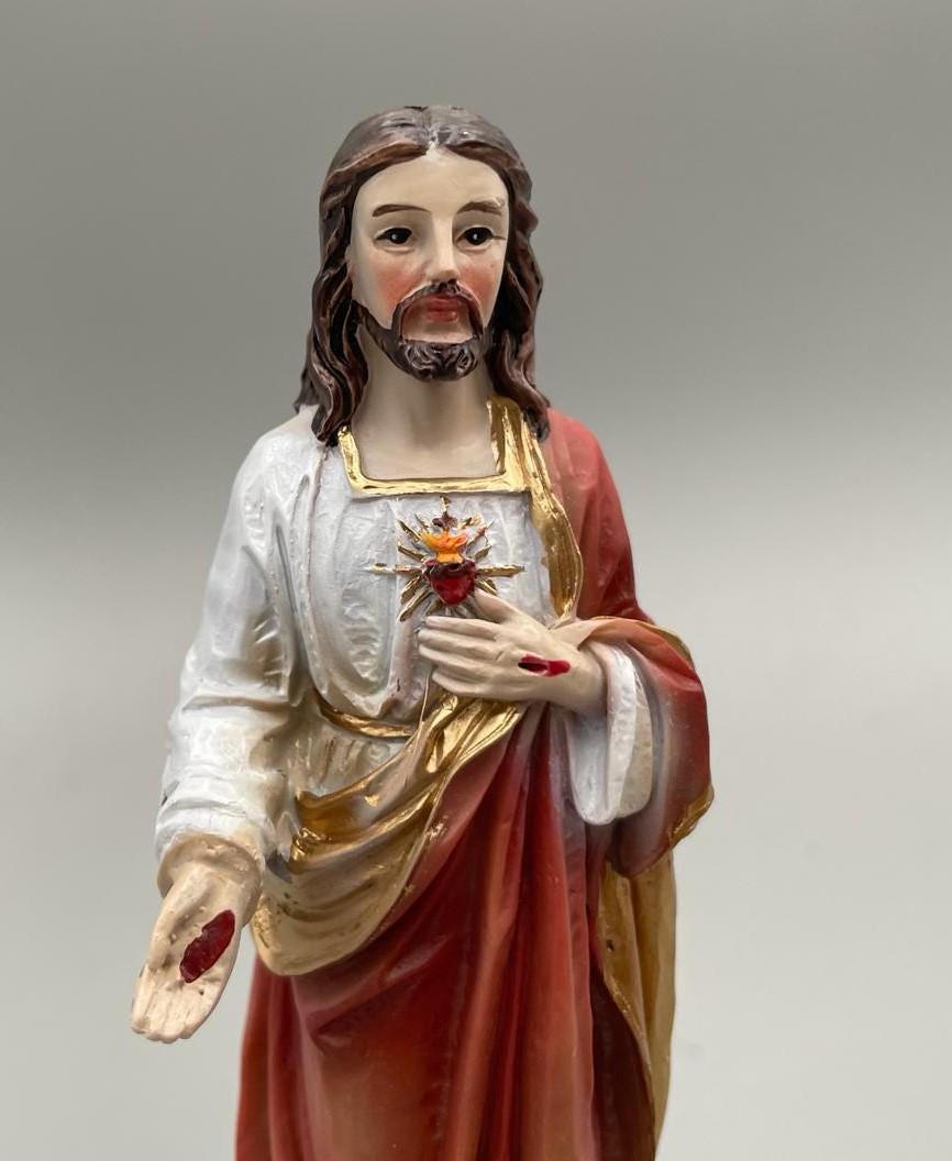 Statue Heiligstes Herz Jesu aus Kunstharz mit goldenen Details – 12 cm