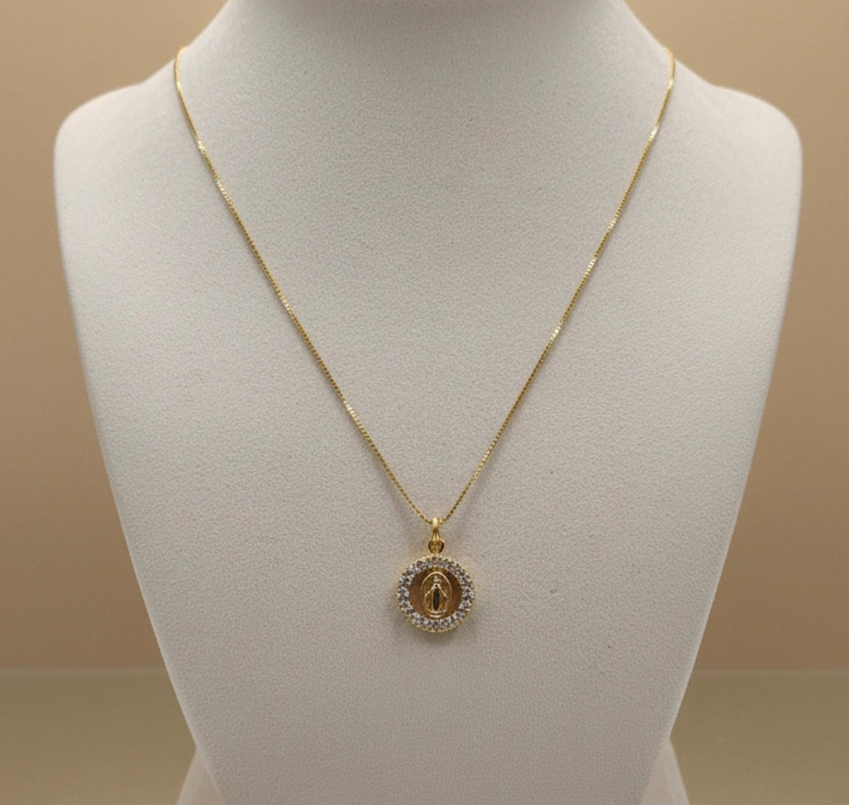 Collana Medaglia Miracolosa con zirconi e catenina in argento 925 placcata oro – 50 cm