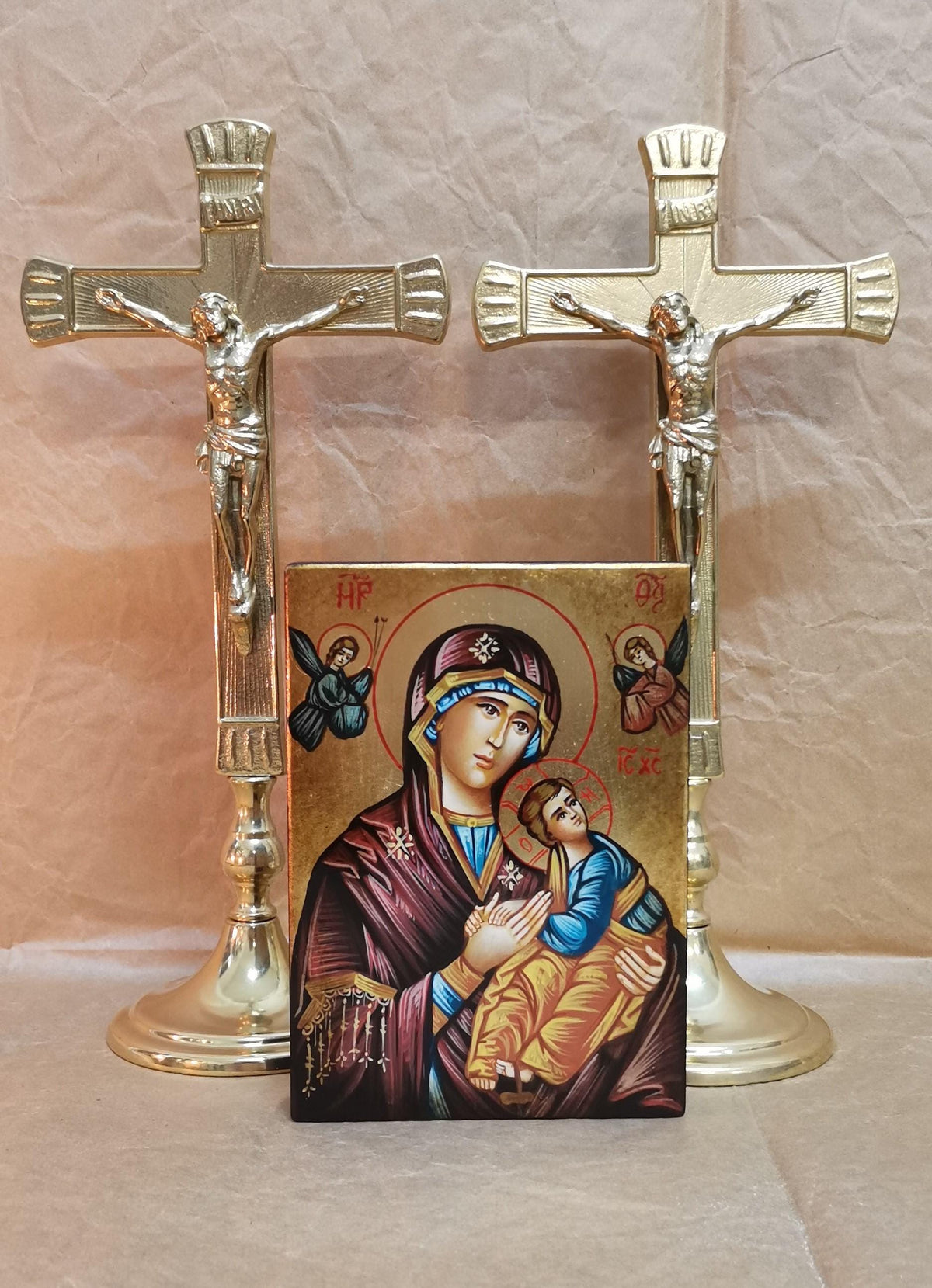 Icona Sacra Madonna con Bambino 10x14 cm – Dipinta a Mano, Foglia Oro
