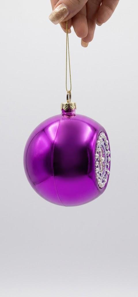 Pallina di Natale Viola con Medaglia di San Benedetto