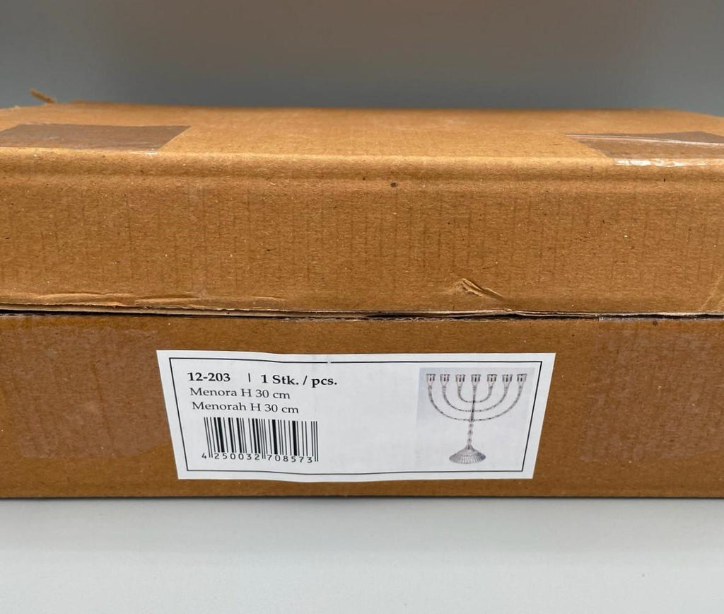 Menorah a sette bracci argento lucido placcata nickel – H 30 cm