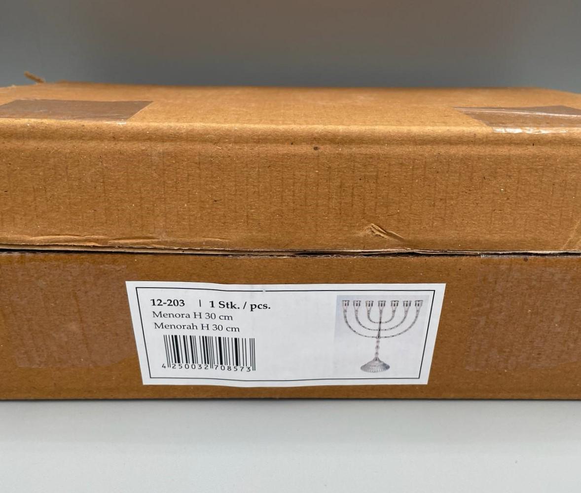 Menorah a sette bracci argento lucido placcata nickel – H 30 cm