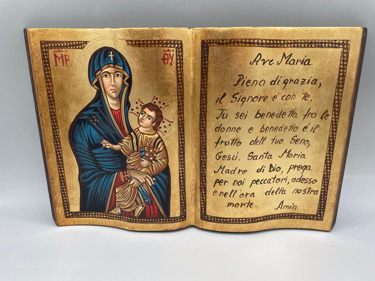 Icona a Forma di Libro Madonna Salus Populi con Ave Maria 20x30 cm