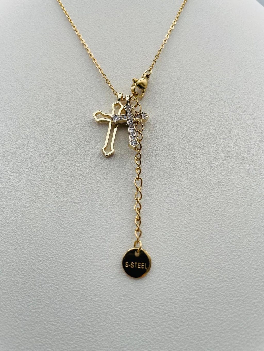 Collana color oro con doppia croce – cod. CAC-003
