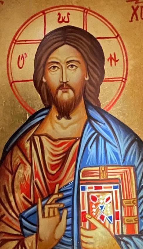 Heiligenikone Jesus Pantokrator mit Buch 10x14 cm – Handgemalt