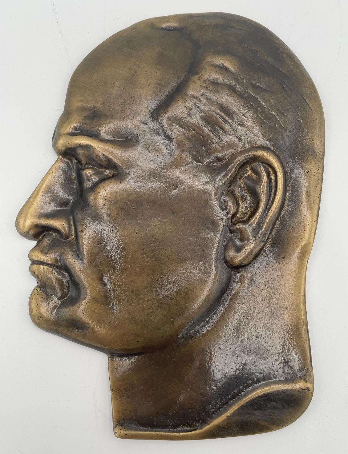 Bronze-Effect Metal Wall Plaque – Vintage Male Profile, 18x12 cm