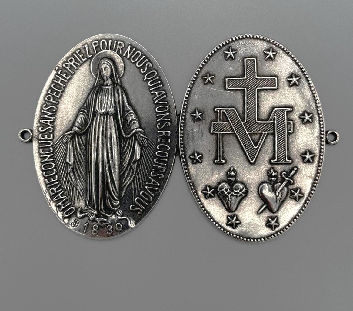 Médaillon d'entrée Vierge Miraculeuse 70x100 mm – Bain d'argent