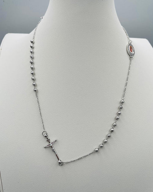 Collana stile rosario con crocifisso e medaglia sacra