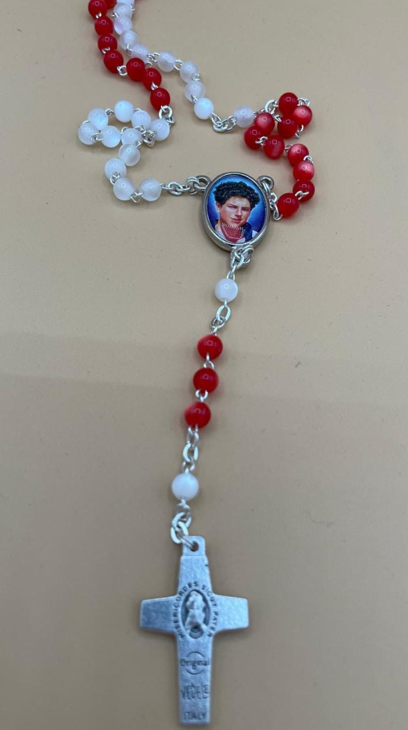 Rosario con Crocifisso Argentato e Medaglia di Carlo Acutis e Papa Francesco
