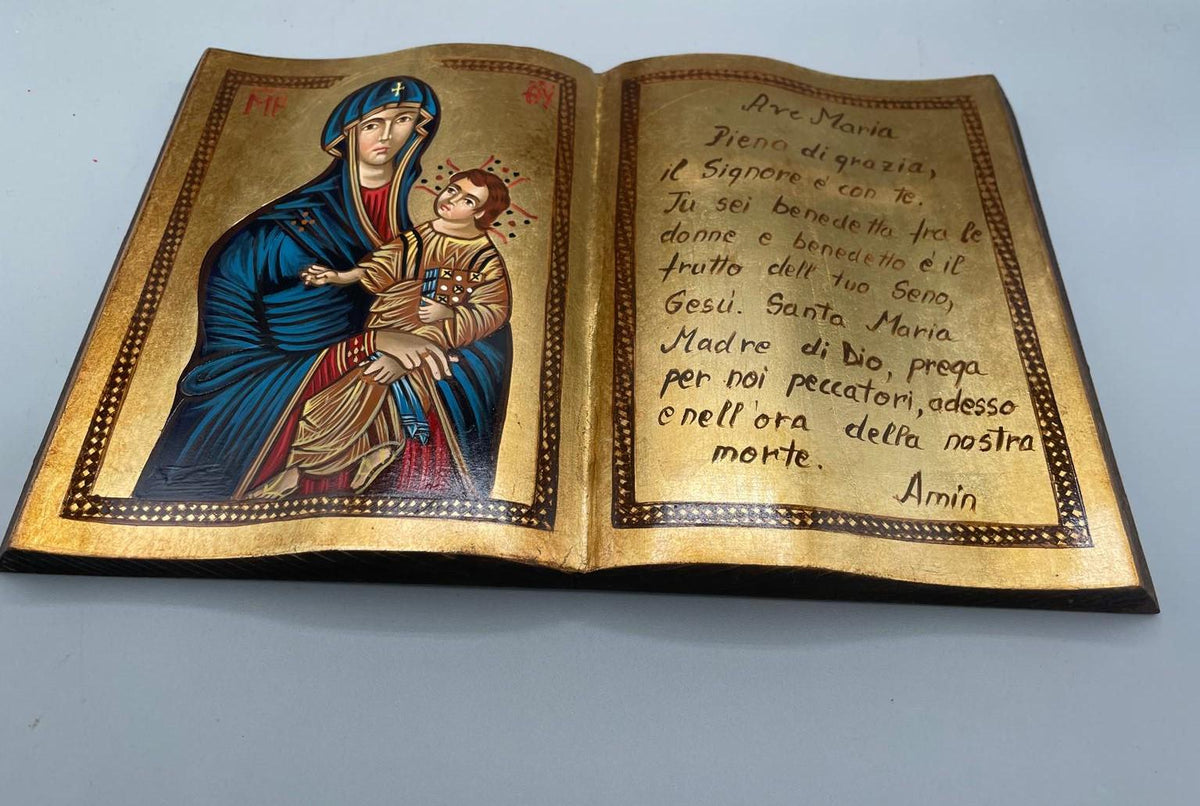 Icona a Forma di Libro Madonna Salus Populi con Ave Maria 20x30 cm