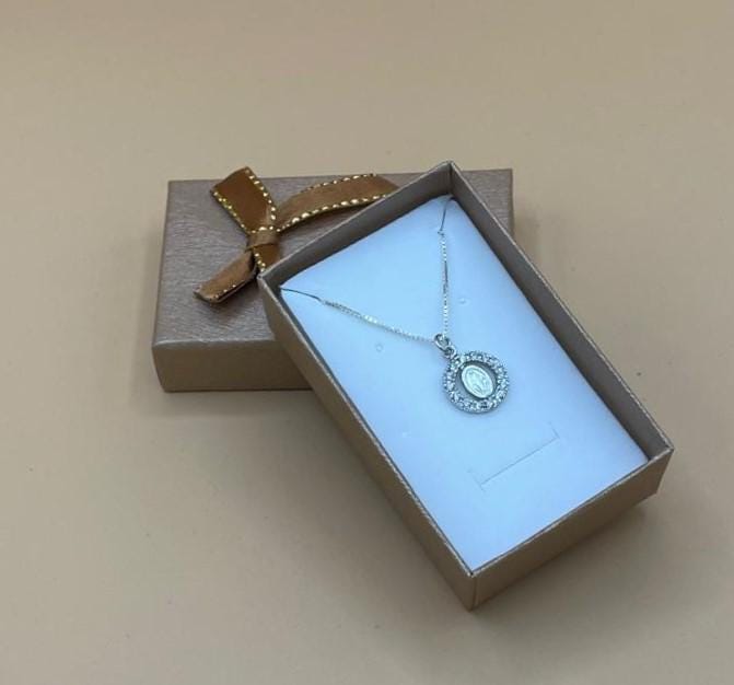 Collana Medaglia Miracolosa con zirconi e catenina in argento 925 – 50 cm