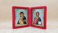 Dittico da viaggio Cristo Pantocratore e Madonna della Tenerezza in velluto rosso