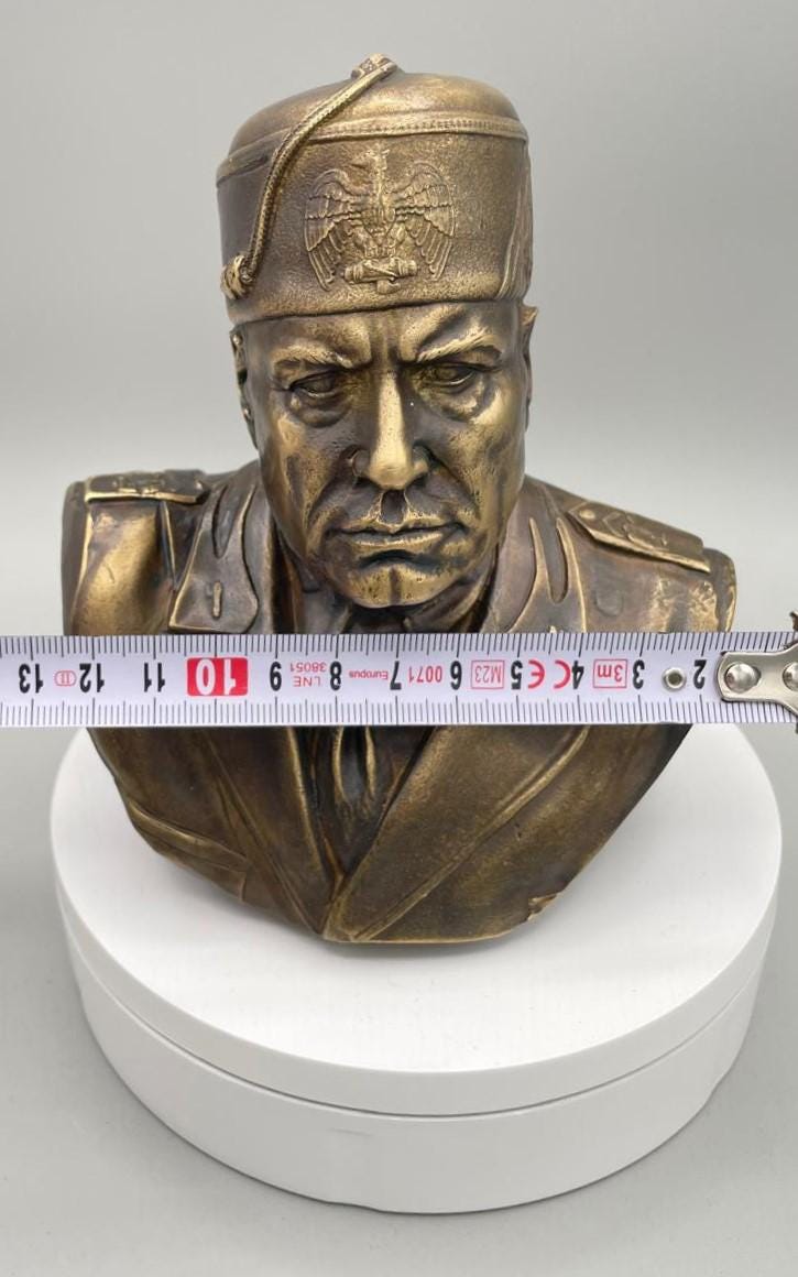 Busto di Benito Mussolini in Bronzo Fuso – Riproduzione Storica, h 15 cm
