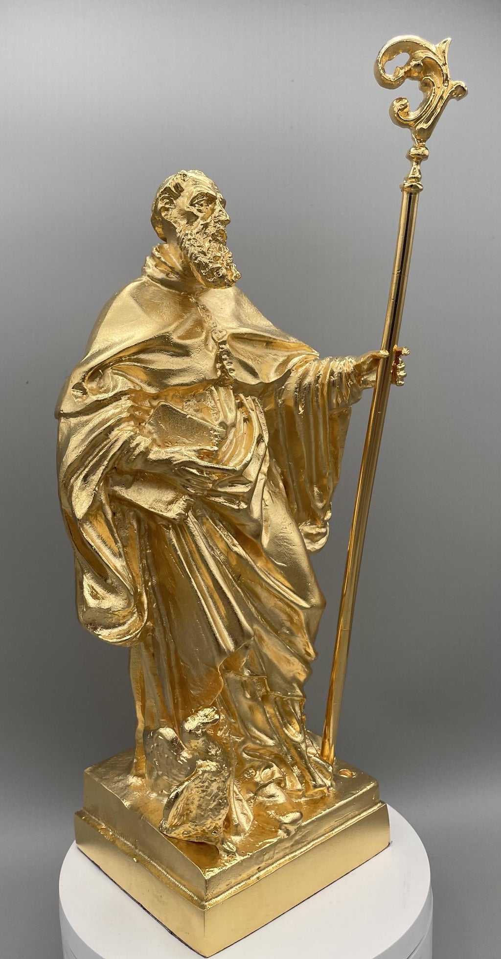 Statua San Benedetto in Bronzo Dorato – Cera Persa, Made in Italy