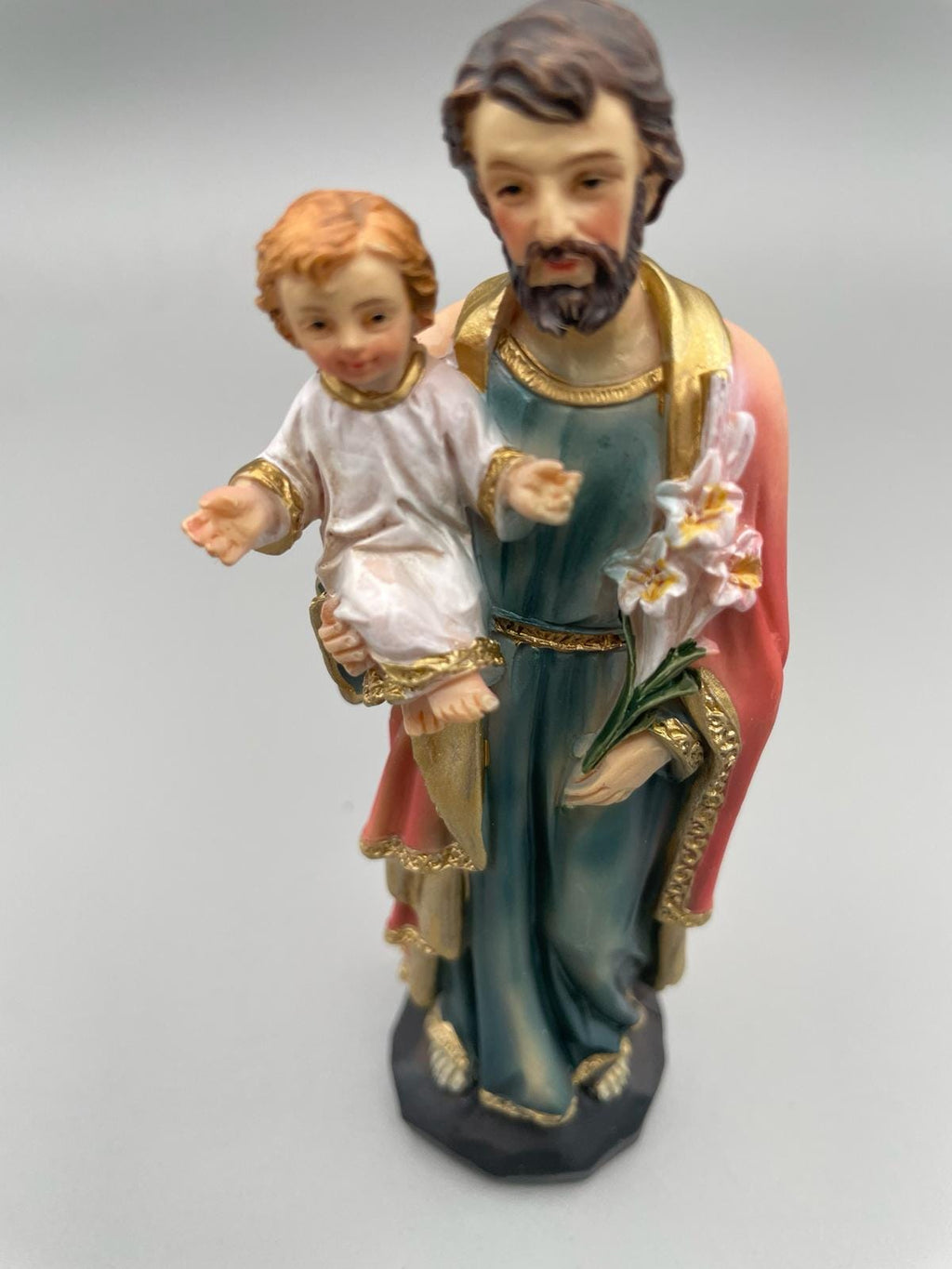 Statue Heiliger Josef mit Jesuskind aus bemaltem Kunstharz – 13 cm