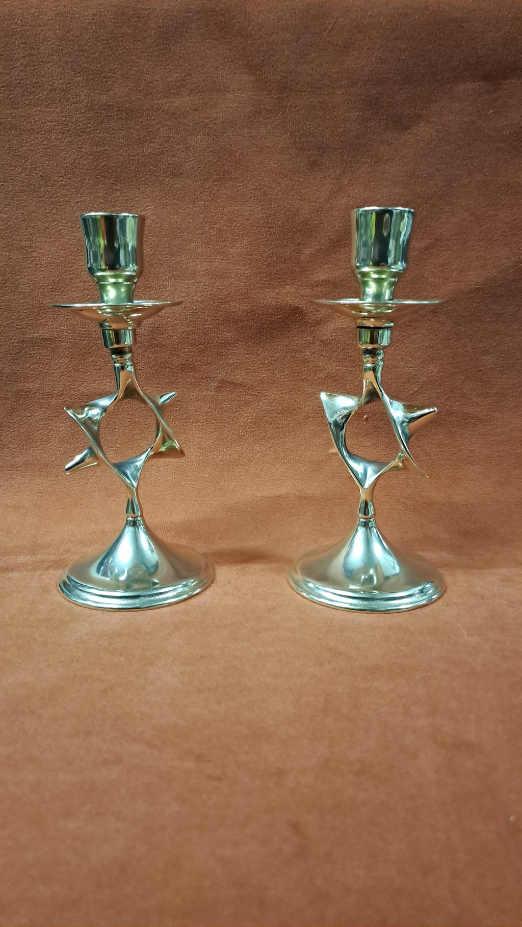 Coppia candelabro ebraico da tavolo in ottone lucido – 16 cm