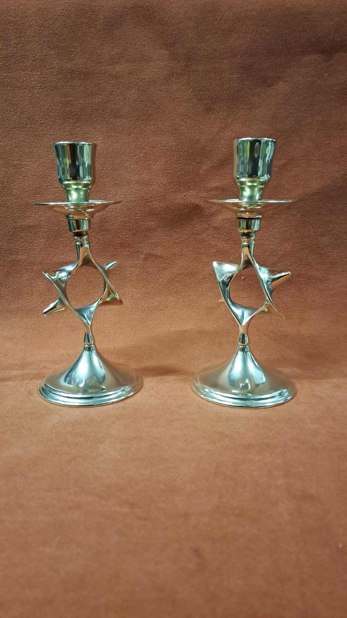 Coppia candelabro ebraico da tavolo in ottone lucido – 16 cm