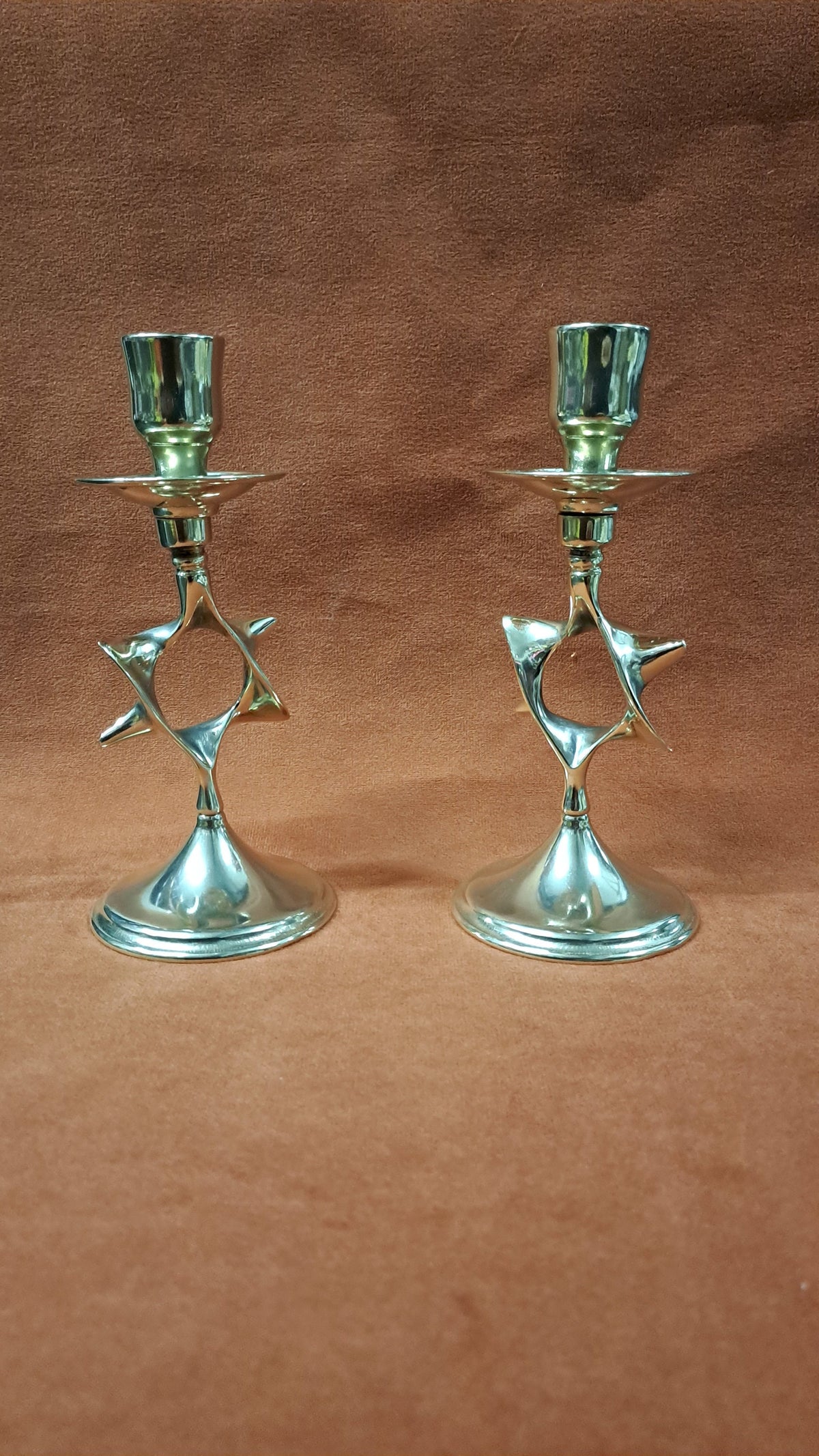 Coppia candelabro ebraico da tavolo in ottone lucido – 16 cm