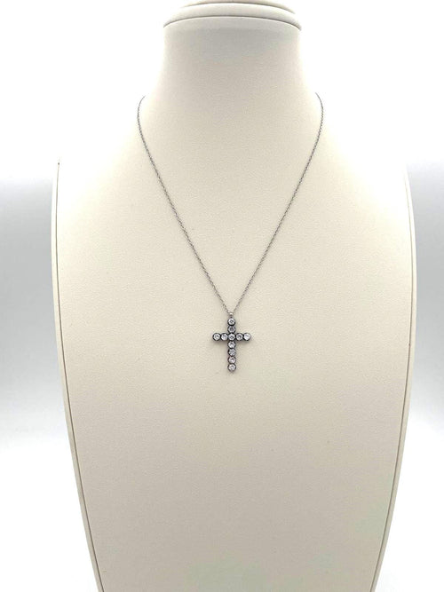 Stainless Steel Necklace with Cross and Stones