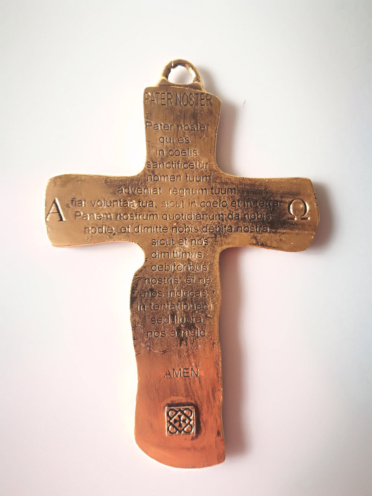 Crocifisso Santissima Trinità da muro in ottone dorato – 14 x 9 cm