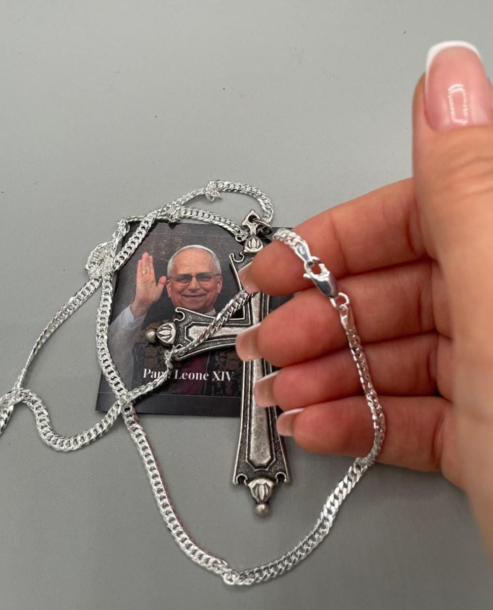 Catena in argento 925 con croce replica Papa Leone XIV – 60 cm