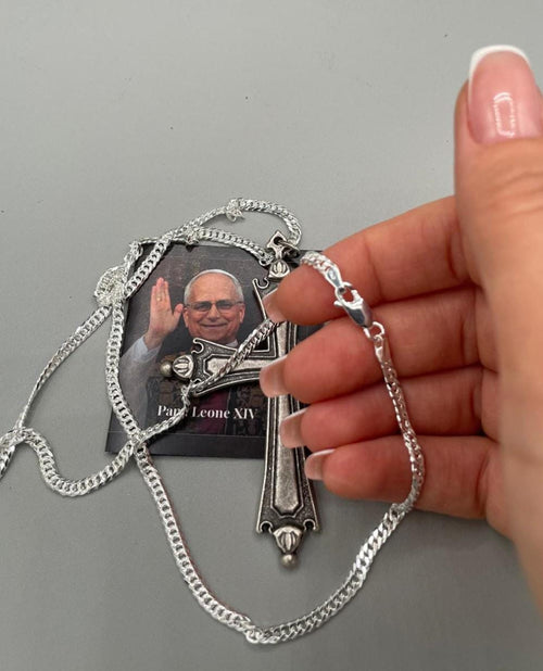 Halskette aus 925er Silber mit Kreuz-Nachbildung von Papst Leo XIV. – 60 cm