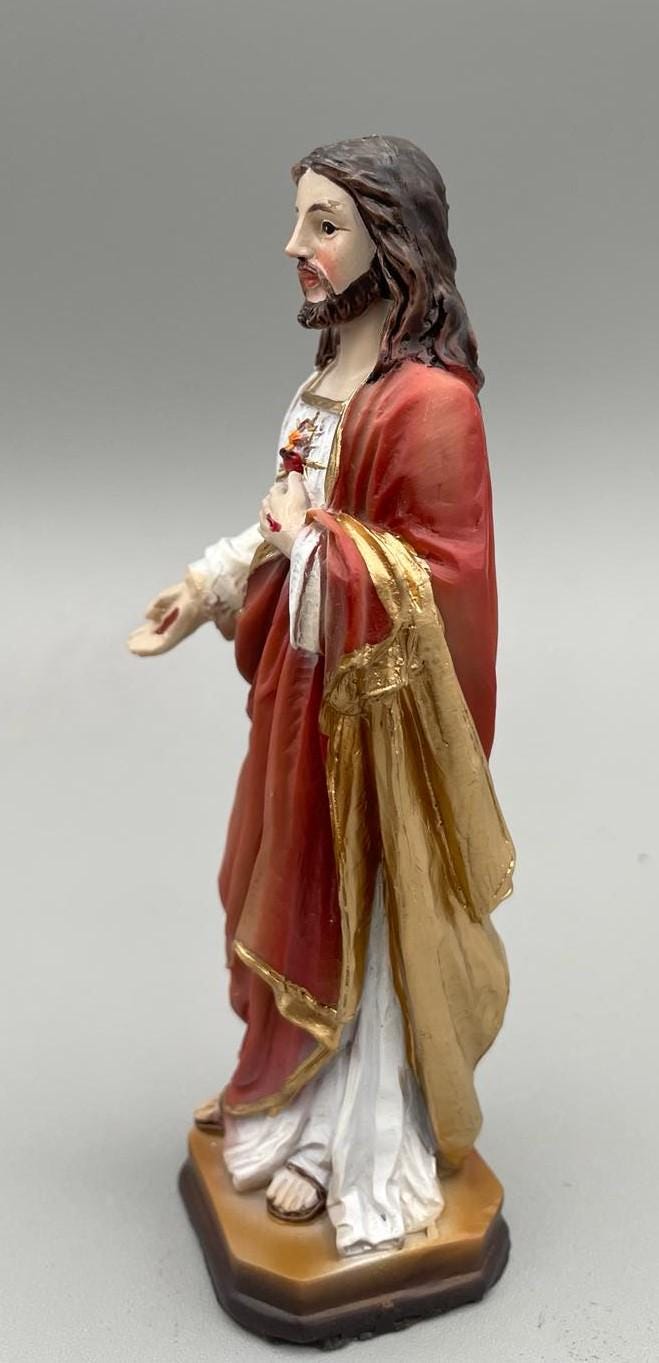 Statue Heiligstes Herz Jesu aus Kunstharz mit goldenen Details – 12 cm