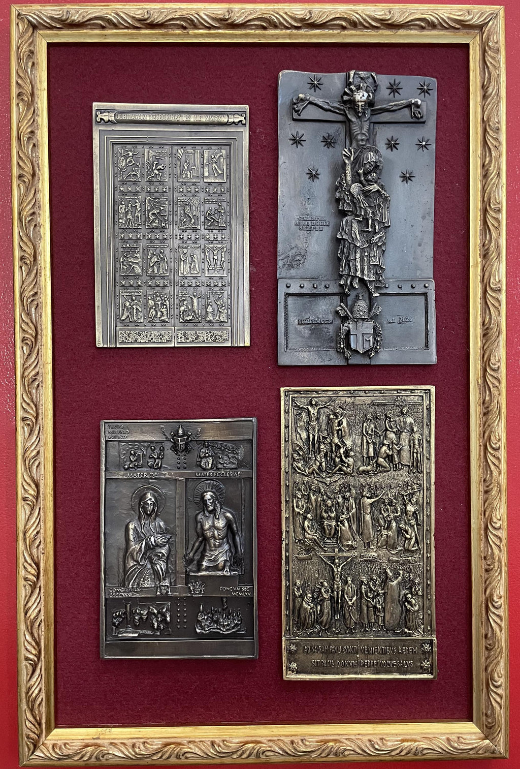 Quadro Devozionale con le Quattro Porte Sante di Roma – Metallo Brunito, Cornice Dorata